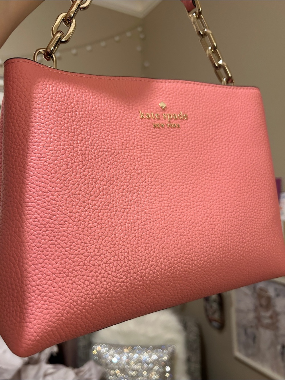 kate spade | Warm pink pebbled leather shoulder bag with gold chain & crossbody